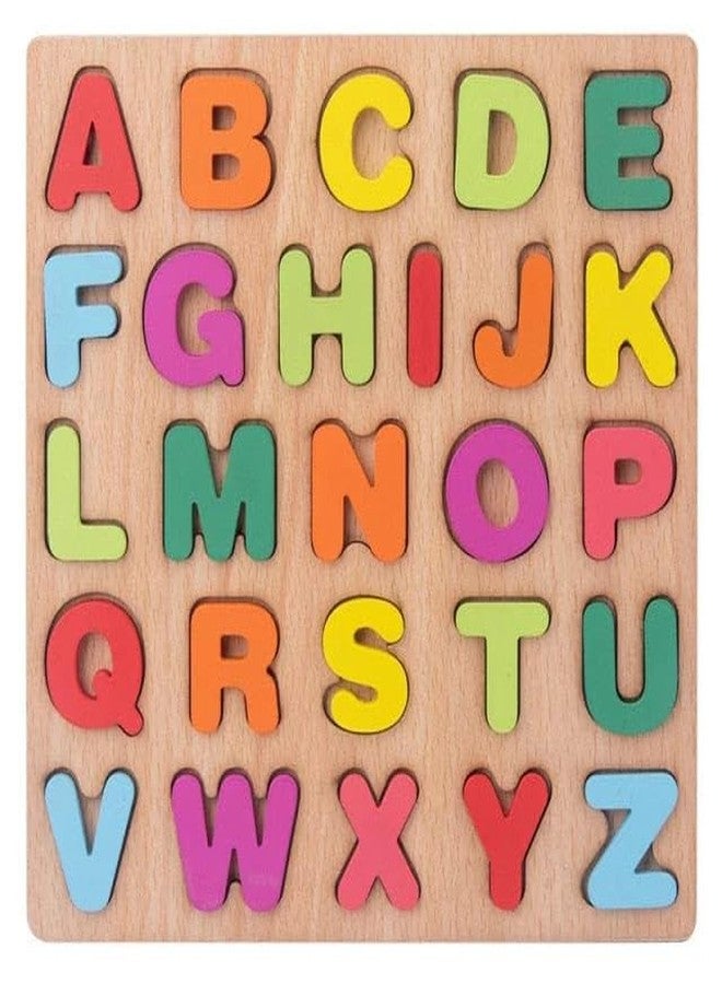 SHORO 3D Wooden Capital Alphabet Puzzles with Pictures for Children, Montessori Educational Learning ABC Letters Puzzle Board Toy (Multicolor) - Image 1